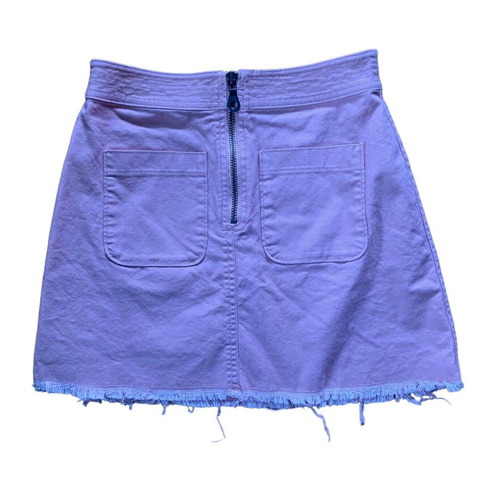 Madewell Women's Skirt 00 Pink Mini Frayed Raw Hem Zip Cotton Blend Pockets